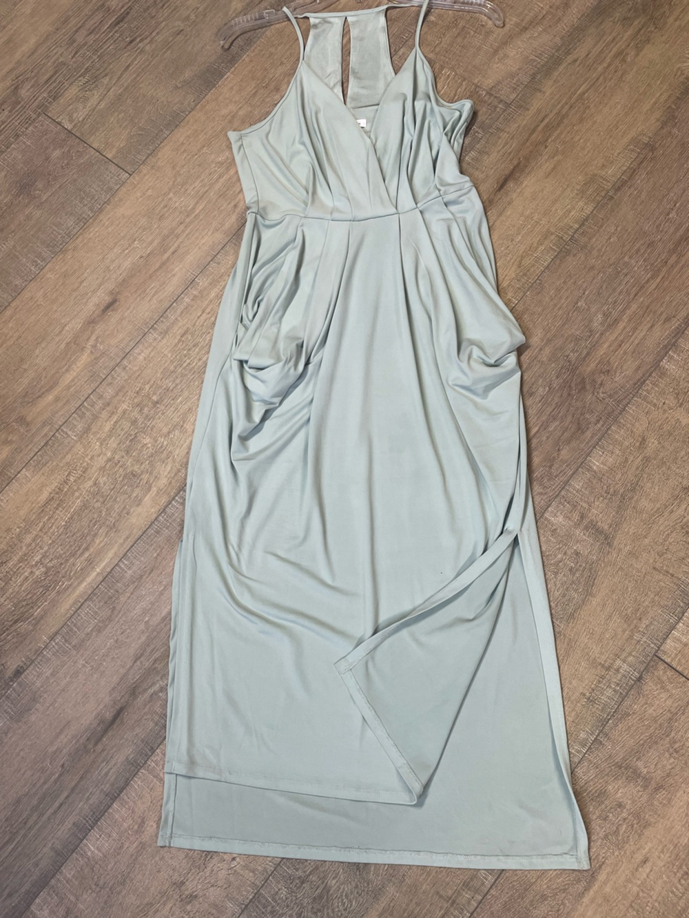 BCBGeneration Faux-Wrap High-Low Maxi Soft Sage Dress Formal Semi Formal